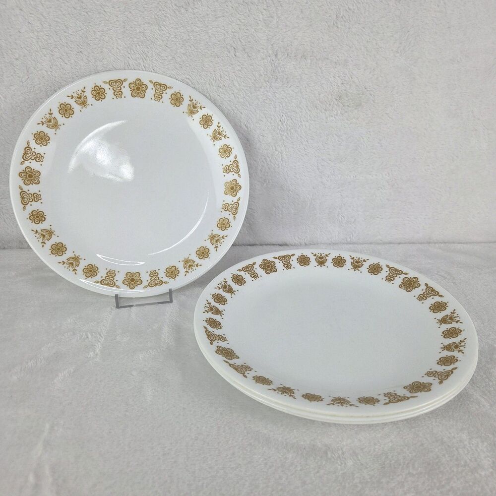 Vintage Corelle Butterfly Gold Salad Plates 1970s Set Of 4 Corning USA 8.5"